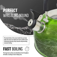 Stainless Steel Camping Kettle 2.5L Whistling Kettle for Gas Hob, Metallic Green