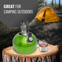 Stainless Steel Camping Kettle 2.5L Whistling Kettle for Gas Hob, Metallic Green