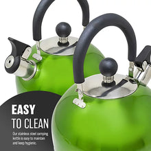 Stainless Steel Camping Kettle 2.5L Whistling Kettle for Gas Hob, Metallic Green