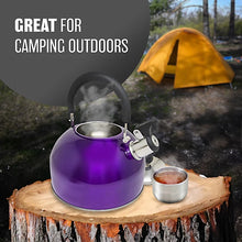 Stainless Steel Camping Kettle 2.5L Whistling Kettle for Gas Hob, Metallic Purple