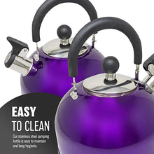 Stainless Steel Camping Kettle 2.5L Whistling Kettle for Gas Hob, Metallic Purple