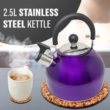 Stainless Steel Camping Kettle 2.5L Whistling Kettle for Gas Hob, Metallic Purple