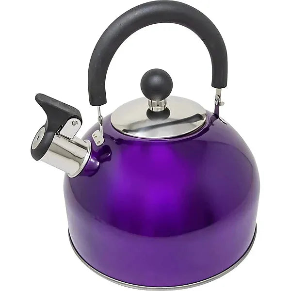 Stainless Steel Camping Kettle 2.5L Whistling Kettle for Gas Hob, Metallic Purple
