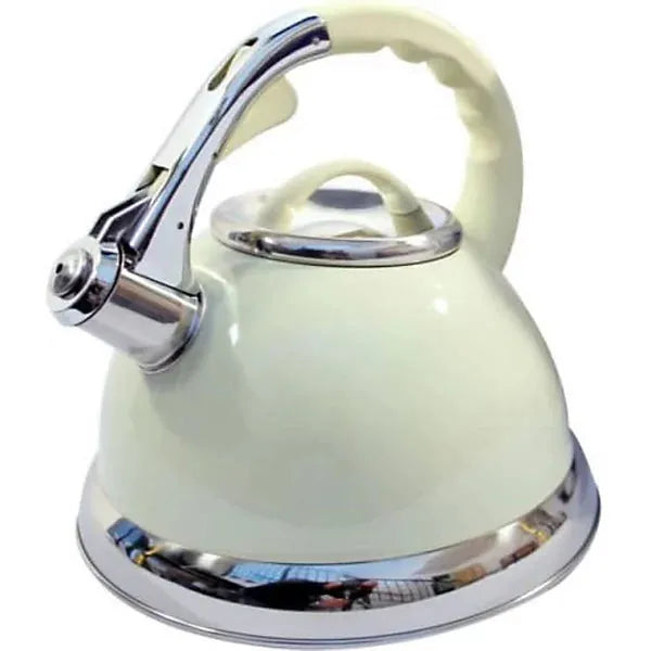 Stainless Steel Lightweight Whistling Kettle 3.5L Camping Fishing Cordless Cream